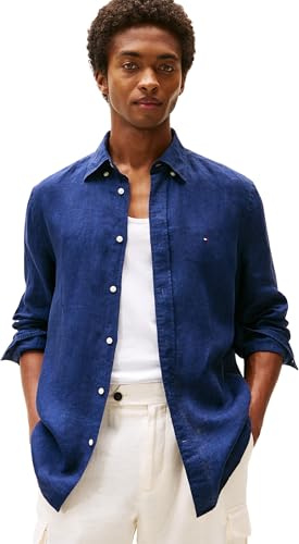 Tommy Hilfiger Camicia Uomo Camicia in Lino, Blu (Carbon Navy), XL