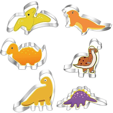 6 Pcs Dinosaur Cookie Cutter Set Stainless Steel Sandwich Cutters Cookie Cutter Baking Mould Dinosaur Mould for DIY Fondant Pastry Cake Decoration