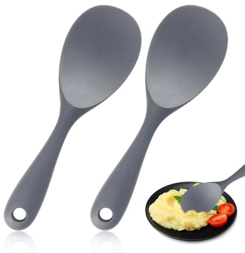 Cucharas para servir, 2 unidades, cucharas de cocina de plástico y silicona, cucharas de silicona con orificio para colgar, mango cómodo, utensilios de cocina y utensilios de cocina para arrocera