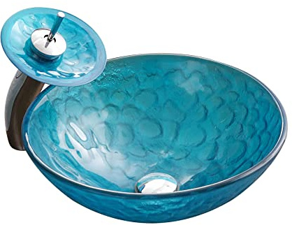 ULTRAWAVE Bathroom Sink Bathroom Vessel Sink Tempered Glass Washbasin Bathroom Round Countertop Washbasin Bathroom Vanity Sink Counter Basin (Color : Sink Set)