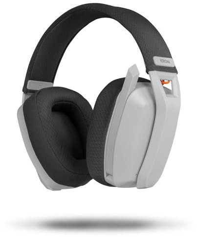 KROM Kanji – Auriculares Gaming inalámbricos con Bluetooth 5.3, 2.4 GHz y USB, Drivers de 40 mm, micrófono omnidireccional, Control de Volumen y Mute, Diadema Ajustable y Ligera – Blanco