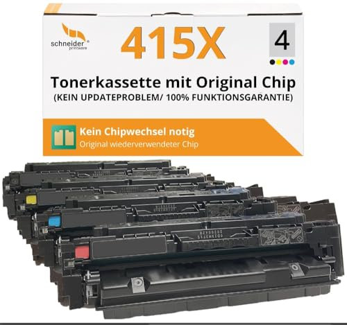 schneiderprintware [Mit Original-Chip | wiederverwendet] 415X Toner kompatibel für HP 415A 415X für Color Laserjet Pro MFP M479fdw M479dw M479fdn M479fnw M454dw M479 W2030X W2031X W2032X W2033X