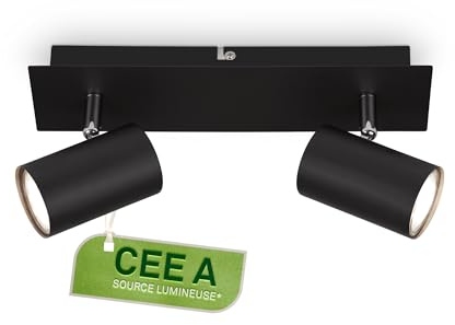 BRILONER - Focos LED Interior Techo con Clase de Eficiencia Energética A+, Orientable, 3000K Blanco Cálido, 2x focos 2W, 450 Lum, Aprox. 50.000H Luz, Lampara Techo, Candeeiro Teto, 29 cm, Negro