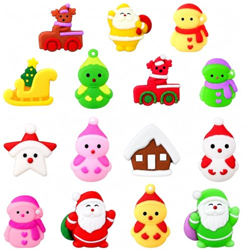 POPOYU Weihnachten Mini Mochi Squishy Set,Squeeze Spielzeug für Kinder,15 Stück Kawaii Mini Soft Mochi Squishy Spielzeug,Weihnachts Stretchy Stress Relief Spielzeug für Weihnachtsfeier Taschenfüller