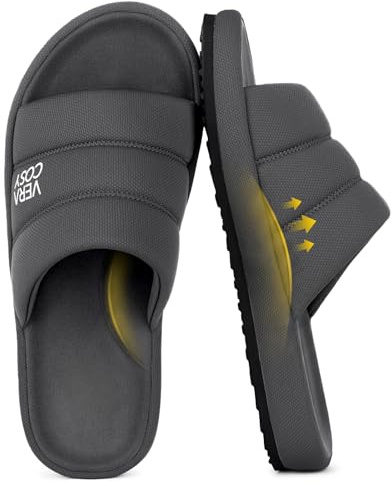 VeraCosy Men's Open-Toe Slippers Breathable Memory Foam Indoor House Shoes | Indoor and Outdoor,Machine-washable,Gifts,Comfortable,Soft,Non-Slip,Supportive