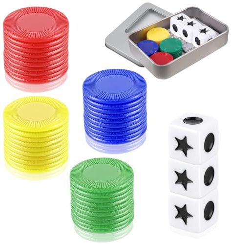 Left Right Centre Dice Games,Fun Dice Games with 3 Dices + 40 Chips for Family Camping Game,4 Color Interactive Dice Toy Round Corner Dice Portable Strike Dice Game for School Party Adults Game Dice