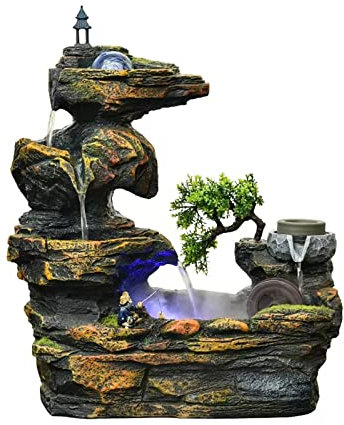 Fuente de mesa interior Fuente de agua de mesa Fuentes de cascadas de roca Fuente de cascada interior de resina Fuentes de mesa con bola de cristal y bomba de agua automática for decoración de oficina