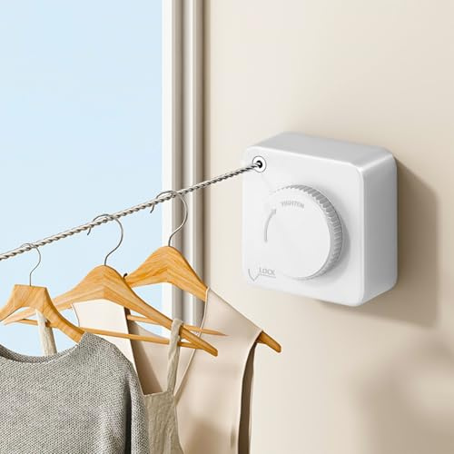 UpChoNice Étendoir à linge rétractable pour intérieur et extérieur, corde à linge en acier inoxydable de 4,9 m sans affaissement avec conception robuste à montage mural, séchoir à vêtements peu