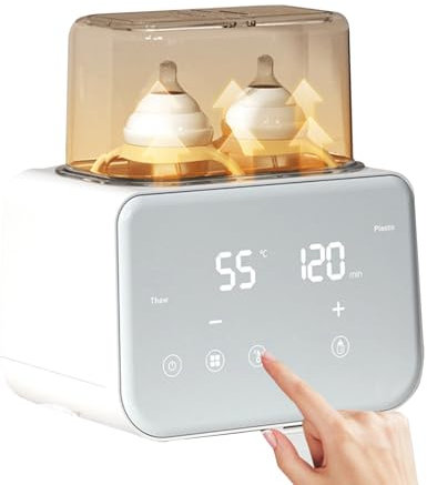 Flaschenwärmer, 5 in 1 Flaschenwärmer Baby für 2 Flaschen Milchwärmer, Babykostwärmer Design mit zwei Flaschen mit LCD- Display für Reisen, zum Ausgehen (Cremeweiß)