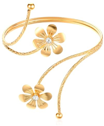 Telooco Blumen Armreifen Gold Damen Oberarmreif Gold Armreif Oberarm Armbänder Damen Strass Armspange Boho Oberarmreif Set Armschmuck Zarter Freundschaft Geschenk für Mädchen Frauen