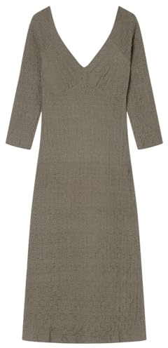 Springfield Midi Dress with Deep V Neck and Soft Gathering Under Chest Vestido con Escote En V, Caqui, M para Mujer