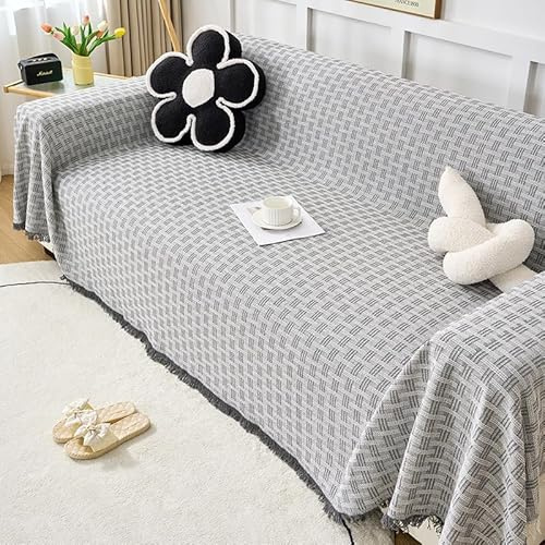 Surwin Jeté de Canapé Grande Taille, Housse de Canapé d'angle 1 2 3 4 Places en Forme de L, Réversible de Serviette Anti-Poussière, Moderne Universel Protege (Gris Clair,180x340cm)