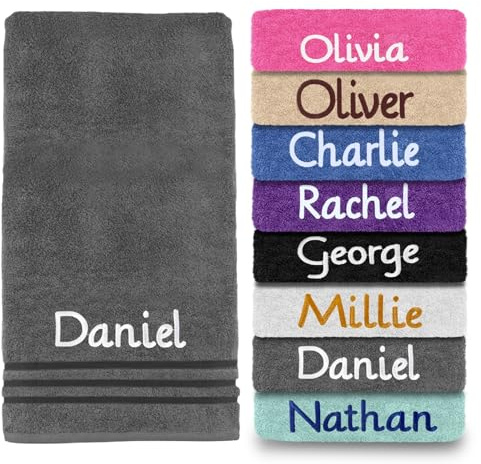 Dream Zone Personalised Embroidered Towels Set ANY NAME | Face Cloth | Hand Towel | Bath Towel | Bath Sheet | Beach Swimming Towel | Supreme 100% Egyptian Cotton 550GSM (Bath Sheet, Grey)