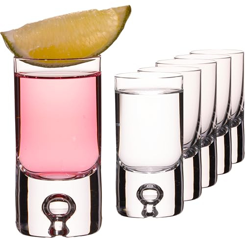 IMPERIAL glass Shotgläser 6er Set – Schnapsgläser aus Crystalline Glas – 30ml Volumen – Pinnchen mit Luftblase im Boden Handmade Lissabon