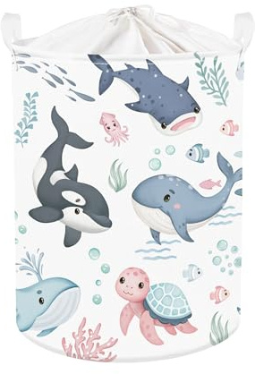 Clastyle Adorable Ocean Animal Laundry Basket Shark Kids Clothes Book Storage Basket Gift Toy Box for Bedroom Decor,Whale,36x45 cm