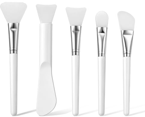 5 Pcs Silicone Mask Applicators, Soft Flexible Facial Brushes Face Mask Makeup Brushes Hairless Beauty Applicator Tool Set for DIY Clay Mud Masks, Sleeping Gel, Body Lotion and Butter (White)