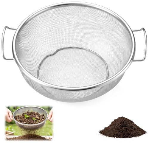 Zourglow Setaccio da Giardino, Acciaio Inox Setaccio da Giardino | Dotato Ø 1mm, Metallo Setaccio con maniglia per Terriccio, Pellet, Compost, Sementi, Sabbia