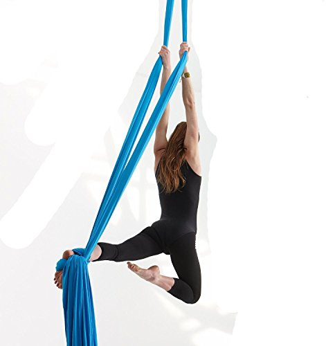 DASKING Aerial Silks Kit for Beginners & Pros - 10Yd Durable Fabric, Pro Safety Hardware & Easy Setup Guide - Yoga Hammock, Swing, Silk Rigging Kit (Light Blue)