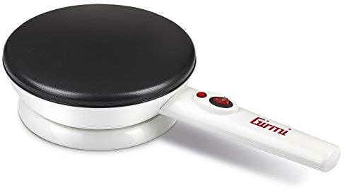 Girmi TS36 Crepiera, 800 W, Rivestimento Antiaderente, Piastra 20 cm, Maniglia antiscottatura, Base a rotazione 360 gradi, Bianco