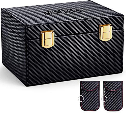 MOSFiATA Car Key Signal Blocker Box with 2 Pack Faraday Pouch, Large Faraday Boxes for Keys Phones RFID Blocking Case Key Safe Case, Fob Storage Box Keyless Cars Security Anti Theft Protector Bags