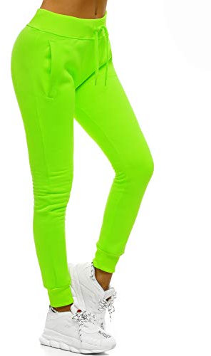 OZONEE Damen Jogginghose Hose Trainingshose Sporthose Freizeithose Motiv Damenhose Fitnesshose Sweathose Sweatpants Joggpants Fußballhose JS/CK01/31 GRÜN-NEON S