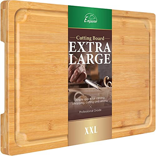 2XLarge Cutting Board, 20 Bamboo Cutting Boards for Kitchen with Juice Groove and Handles Kitchen Chopping Board for Meat Cheese board Heavy Duty Serving Tray, 2XL, Empune