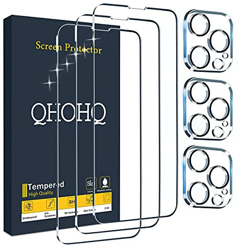 QHOHQ 3 Stück Panzer folie Schutzfolie für iPhone 13 Pro Max 6.7 mit 3 Stück Kamera Panzer Schutz Glas, 9H Härte, Ultra-HD, Anti-Kratz, Anti-Blasenfrei, Einfach Installieren, Hülle Freundllich