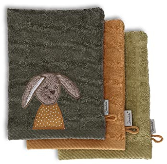 Sterntaler Baby Unisex Waschhandschuh Baby GOTS Kinder Waschhandschuh 3er Pack Elefant - Waschlappen Kinder - hellbraun