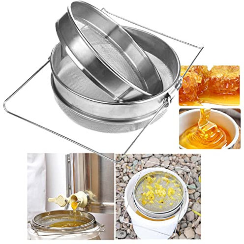 Honigsieb Doppel-Sieb 24cm Edelstahl Bienen Honig Filter Bienenzucht Honigfilterung,Werkzeuge Zubehör zur Bienenzucht mit Verstellbaren Griffe, Imkerei-Ausrüstung,Dehnbar