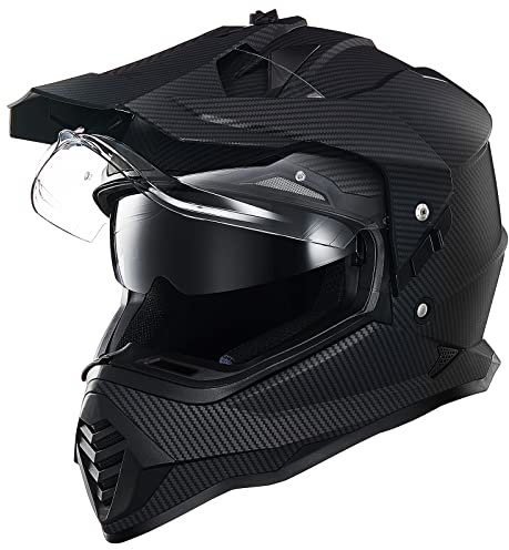 ILM Dual Sport Adventure Motocross Motorradhelm mit Pinlock kompatiblem Sonnenvisier ATV Dirt Bike Off Road Casco ECE Modell-WS902,Carbon, S