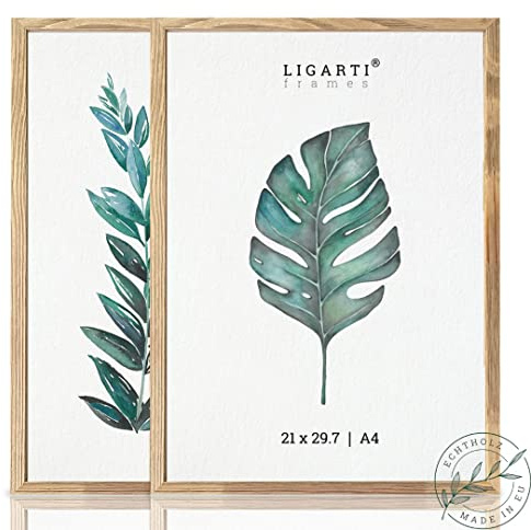 Ligarti® Bilderrahmen (Made in EU) I Rahmen aus Echtholz I Holzbilderrahmen, Holzrahmen I Picture Frame (A4, 2x eiche)