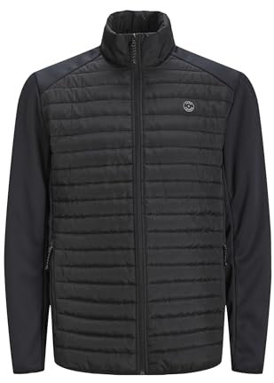 JACK&JONES PLUS JJEMULTI Veste matelassée à col matelassé PLS pour homme, noir, détails : set-in manches, taille 5XL, Noir/détails : manches doublées, XXXXXL