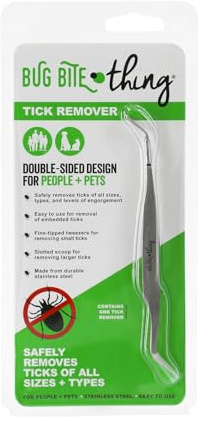 BUG BITE THING Tick Remover Tool for People & Pets, Patented Two Sided Stainless Steel Design with Fine Tipped Tweezers, Formerly Known as TickEase