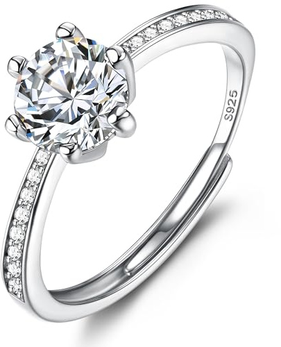 JeweBella Bague en Argent 925 Réglable Femme - Zircone Cubique pour Fiançailles, Mariage, Alliance - Bijoux