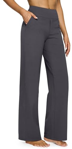 G4Free Yoga Pants with Pockets Wide Leg Trousers for Women UK Dress Ladies Stretch Work Trousers Casual Joggers Petite Dark Grey,M