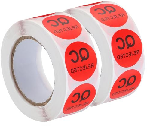 sourcing map Etiquetas adhesivas rechazadas de control de calidad de inventario de 25 mm, color rojo para almacén de inventario, 2 rollos de 1000 piezas