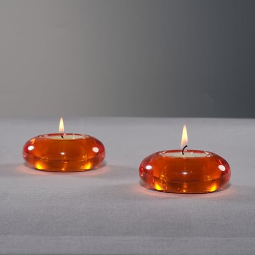 ICNBUYS Handgefertigter dekorativer Kieselstein-Teelichthalter, 2er-Set, handgefertigt, Heimdekoration, Akzent zur Beruhigung erdiger, ästhetischer Orange, Durchmesser 7,6 cm, Harz