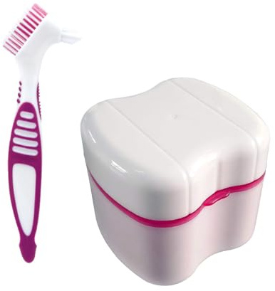 Trousse de rangement pour dentier et brosse, boîte de bain pour prothèses dentaires, récipient pour fausses dents avec passoire, boîte de rangement [Rose]