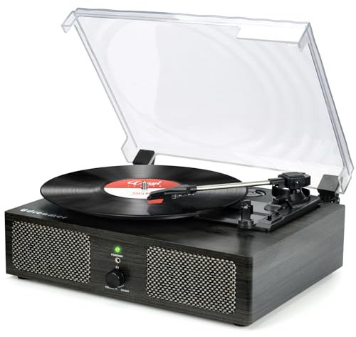 Udreamer Platine Vinyle, Tourne-Disque avec Haut-parleurs intégrés et entraînement par Courroie Bluetooth, phonographe Vintage avec 3 Vitesses Bois Noir