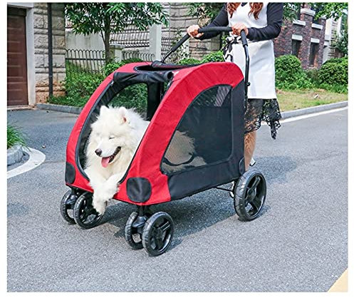 Hundebuggys für große Hunde, großer Hundebuggy, hochwertiger, robuster Reisebuggy für Hunde/Katzen/Haustiere mit übergroßen Rädern (blau) (rot)