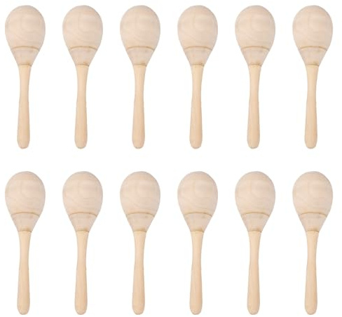 HAICN 12 delar Maracas slagverk i trä med trähandtag gör-det-själv musikinstrument maracas för barn hem konserter