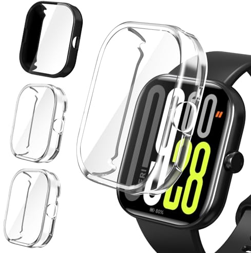 ivoler 3 stycken fodral med skyddsfolie för Xiaomi Redmi Watch 5/Redmi Watch 4, komplett skydd, stötsäkert reptåligt skyddshölje, tunt mjukt TPU-skärmskydd, 2 transparent + 1 svart