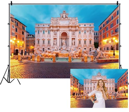 Ttincceer Italie Fontaine de Trevi Toile de Fond 1,5x1m Rome Architecture Baroque Italie Point de repère Fond Rome Voyage Italien thème fête décoration bannière Studio Accessoires