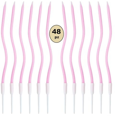 Festa Centro 48 Candele Torta di Compleanno, Candele a Spirale di Compleanno Lunga E Sottile Candele Torta Compleanno Candela a Spirale Cupcake per Compleanno Partito Torta Decorazioni (Rosa)