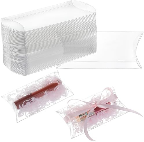 BENECREAT 60 Scatola Portaconfetti A Cuscino, 11.5x6.4x2.4cm, Scatola Regalo In Plastica Trasparente per Natale Matrimonio Compleanno Battesimo