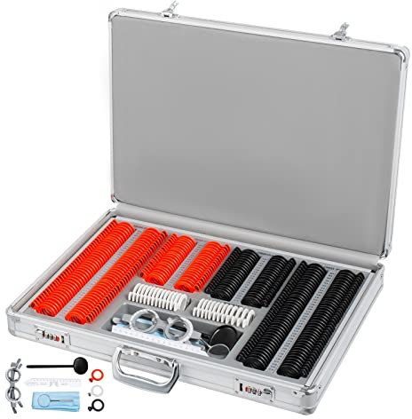Kit di lenti di prova in plastica da 266 pezzi Lente in plastica ottica Optometria Attrezzatura Accessori for la protezione degli occhi Alluminio con custodia per principianti