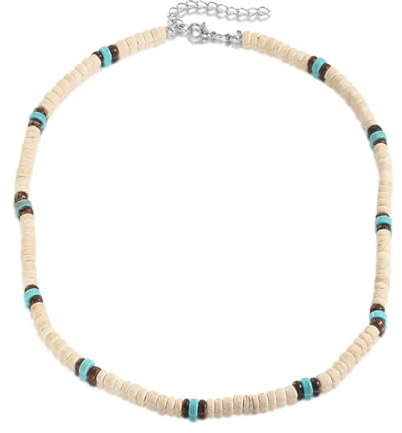 Enwye Bohemian Surf Necklace Handmade Coconut Shell and Turquoise Beads Adjustable Waterproof Jewelry for Surfers Ocean Inspired Gifts for Women Men Beach Lovers
