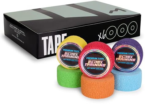 Premium Tape Extra Adhésif Elitex Training – Ruban de sport professionnel | Cross Training, haltérophilie, Powerlifting et Fitness | Protection des doigts résistante à la transpiration (Mix Color, 6)