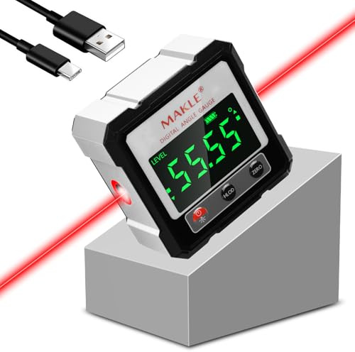 diymore Digitale Wasserwaage, Digitaler Winkelmesser Neigungsmesser mit LCD Display, Type-C IP54, 4 seitiger Magnet Wasserdicht Digitaler Winkelmesser mit Laser für Holzarbeiten, Bau, Dekoration, DIY