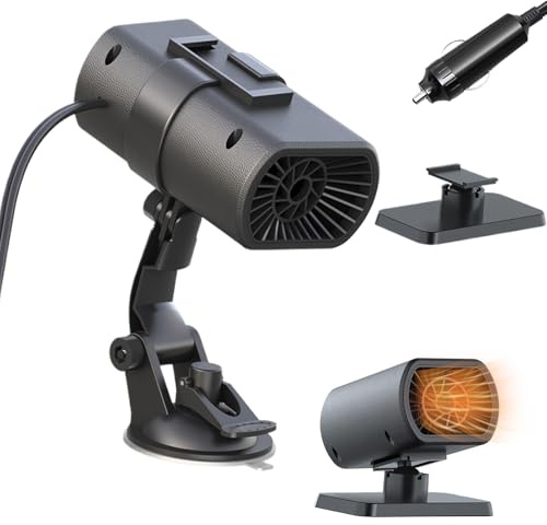 Riscaldamento per auto 12 V – Sbrinatore per veicoli con ventilatore, 2 in 1 riscaldamento portatile per auto con supporto a ventosa, per veicoli, camion, camper in inverno ed estate per l'estate